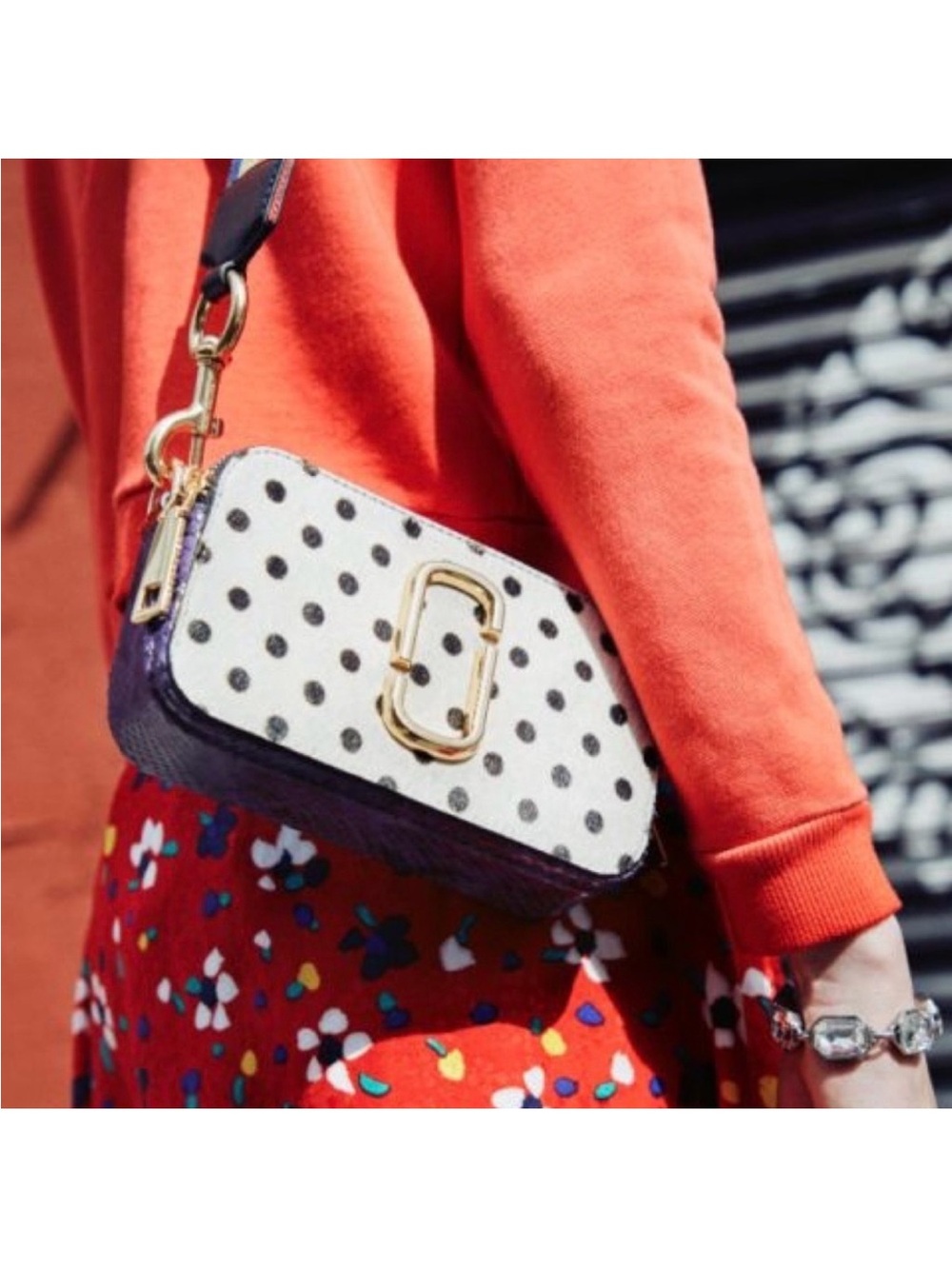 Polka Dot Leather Crossbody Bag - White & Black
